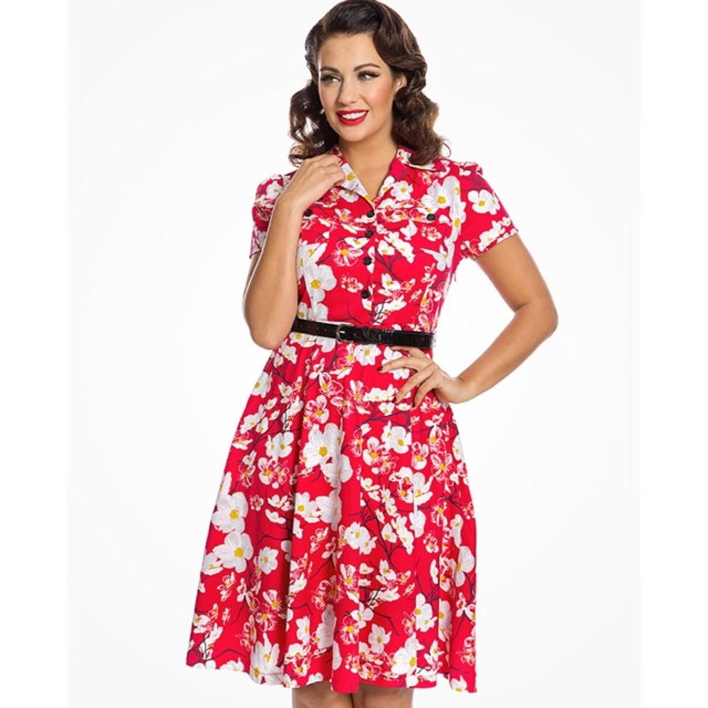 NWT Lindy Bop Lilith Red Floral Print Dress